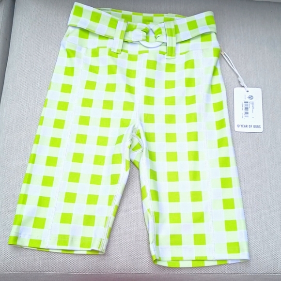 Year of Ours Lime Gingham Belted Biker Short NEW- Sz. Sm - Picture 2 of 10